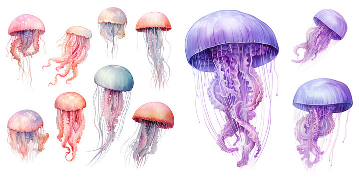 Jellyfish Watercolor Illustration clipart. Generative AI