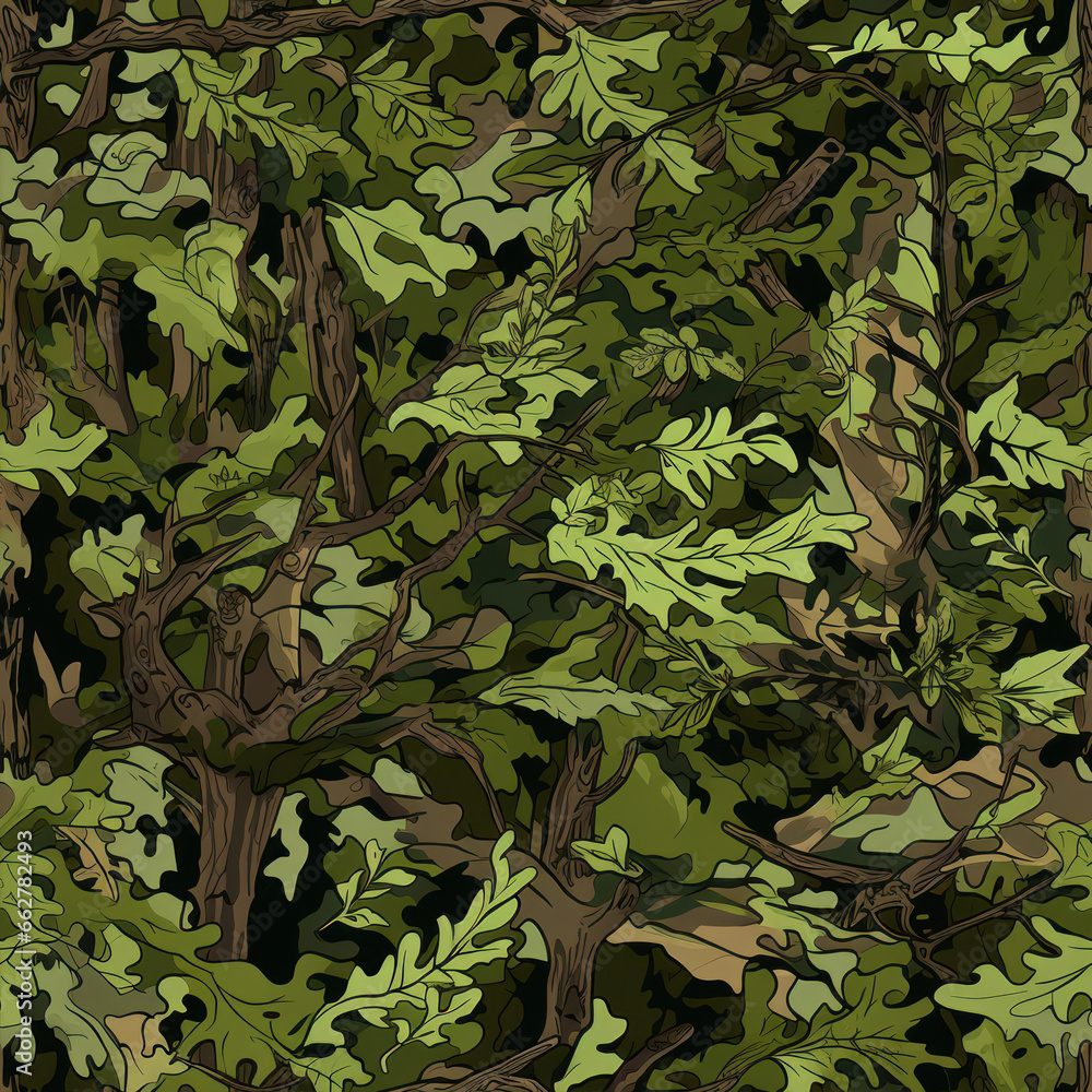 Poster seamless pattern with oak trees. forest background. vector illustration.