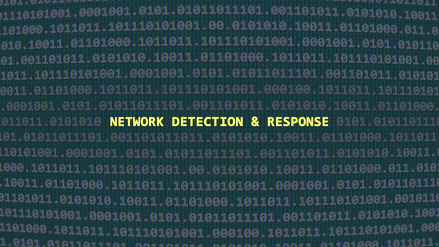 Cyber attack network detection and response. Vulnerability text in binary system ascii art style, code on editor screen. Text in English, English text