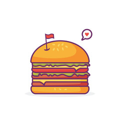 Burger vector illustration designed in minimalist flat cartoon style. Fast food or junk food concept. 