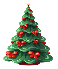 Christmas tree, pine, red and green color cartoon vector style on isolated background