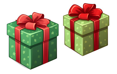 Christmas gift box red and green color cartoon vector style on isolated background