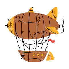 Aerostat as Aircraft Flying in the Air Vector Illustration