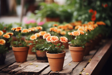 Fototapeta na wymiar view of small flowers in pots