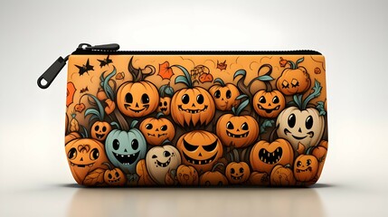 Halloween Pattern pencil case mock up on white background,vintage, illustration,vector, Generative AI