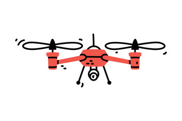 Red Quadcopter as Aircraft Flying in the Air Vector Illustration