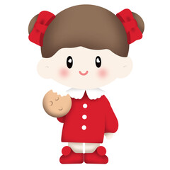 Illustration set of cartoon drawings of cute girl