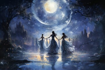 Graceful moonlit dancers, moving in perfect synchrony with the celestial rhythms - Generative AI - obrazy, fototapety, plakaty