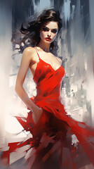Beautiful Women in Beautiful Dress Cotemporary Art Oil Pianting Background Selective Focus