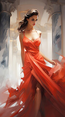 Beautiful Women in Beautiful Dress Cotemporary Art Oil Pianting Background Selective Focus