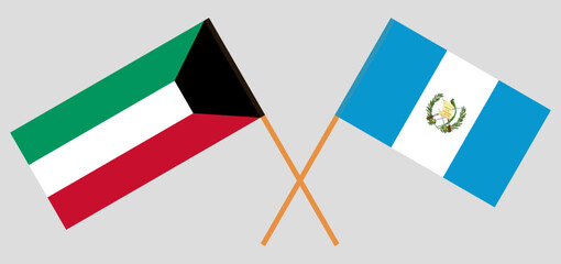 Crossed flags of Kuwait and Guatemala. Official colors. Correct proportion