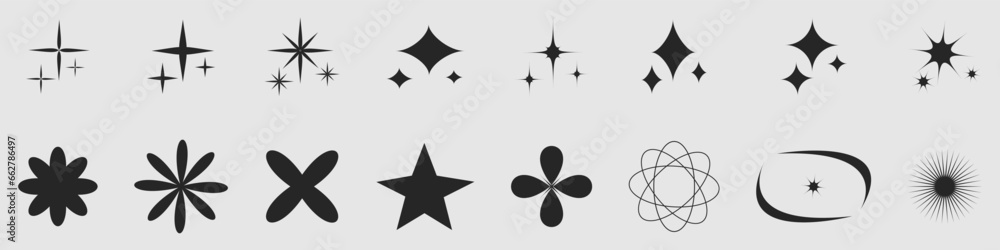 Poster stars collection. set of element stars shapes. sparkle stars vector icons. shine icons