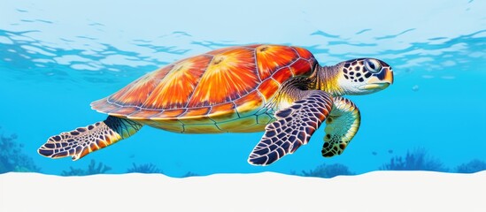 Hawksbill turtle swimming in the Great Barrier Reef With copyspace for text