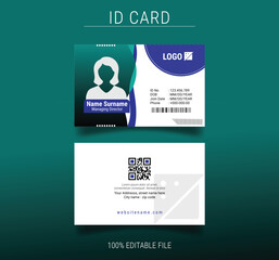 Modern horizontal ID Card Template with an author photo place | Office Id Card Layout | Employee Id Card for Your Business or Company