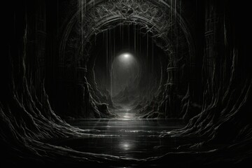 Enigmatic shadow gates, portals to realms shrouded in darkness and mystery - Generative AI - obrazy, fototapety, plakaty