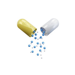 White and yellow capsule isolated on transparent background. 3d render. PNG. Tablets, medicine concept. 3D rendering, ui, ux. Pills. Health
