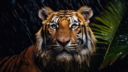 Portrait of Sumatran tiger in a jungle (Panthera tigris sumatrae)