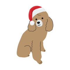 Christmas Poodle in hand drawn style. Merry Christmas illustration of cute pet with accessory. Flat vector illustration isolated on white background