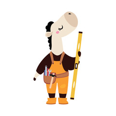 Horse Builder Character Standing with Level Instrument Vector Illustration