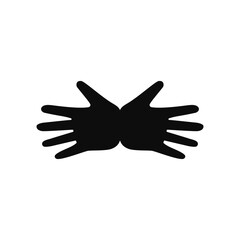 Two empty open hand palm together. Vector black silhouette.
