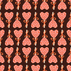 Sweet spiral Heart Shaped Lollipop Candy vector seamless pattern. Cartoon Valentines day Romantic texture background