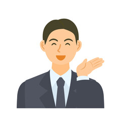 案内する男性会社員。フラットなベクターイラスト。 A male office worker guiding. Flat designed vector illustration.