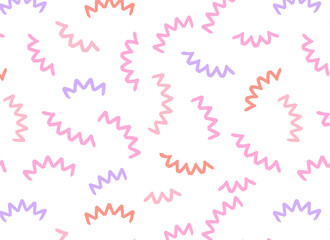 doodle seamless pattern with colorful abstract squiggles, triangle wavy scribble spiral  lines. retro 80s memphis style. Chaotic ink brush scribbles. Vector