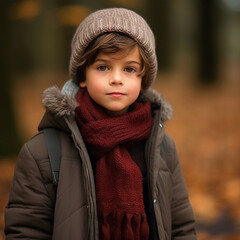 Boy wearing winter clothes portrait - ai generative