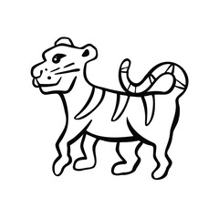 Line sketch, outline tiger, symbol, vector 