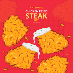 National Chicken Fried Steak Day on october 26, Some delicious chicken fried steak with cream gravy vector illustration and text isolated on abstract background for commemorate and celebrate that.