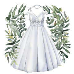 Namalowana biała suknia ślubna ilustracja - obrazy, fototapety, plakaty