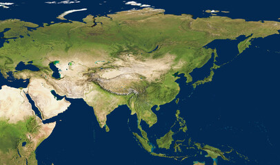 3D illustration of a highly detailed map of Asia. Elements of this image furnished by NASA.