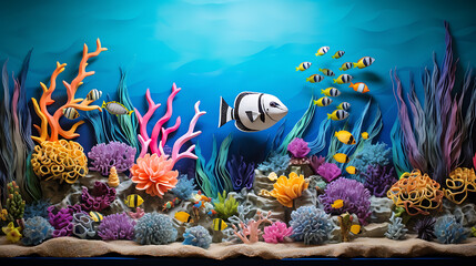 Fototapeta na wymiar Craft a scene of a colorful and vibrant coral reef teeming with marine life, from colorful fish to graceful sea turtles, illustrating the diversity and vibrancy of underwater ecosystems