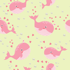 Beautiful whale vector seamless pattern design for decoration, wallpaper, wrapping paper, fabric, background and etc.
