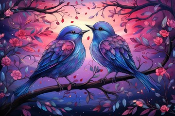 Enchanted songbirds, their melodies capable of healing and soothing troubled hearts - Generative AI - obrazy, fototapety, plakaty