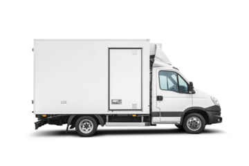 White delivery van or small truck isolated. Transparent PNG image.
