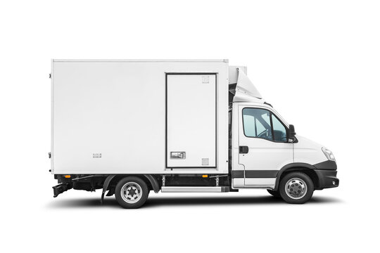 White delivery van or small truck isolated. Transparent PNG image.