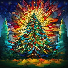 Christmas tree in stained glass style