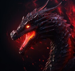 A devilish dragon monster with red fiery eyes. A great and terrible creature.