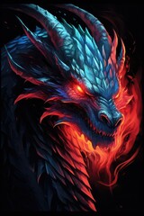 Devilish evil threatening dragon in red flaming flames. Symbol of rage.