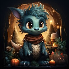 Beautiful cute magic dragon with big kind eyes. A wonderful and sweet character.