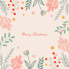 Merry Christmas and Happy New Year greeting card. Vector illustration.