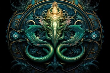 Ancient sea serpents, guardians of hidden treasures beneath the ocean depths - Generative AI