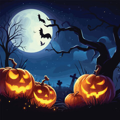 Halloween pumpkins under the moonlight vector art