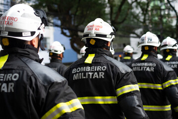 Military firefighters are seen during the Brazilian Independence Day parade in the city of...