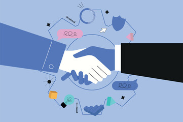 Support hands concept in the flat cartoon style. The handshake in the picture symbolizes the support that people sometimes lack. Vector illustration.