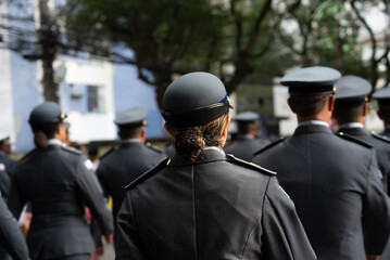 Bahia military police officers parade during Brazil's Independence Day celebrations in the city of...