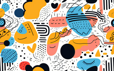 Creative doodle art header with different shapes and textures. Collage