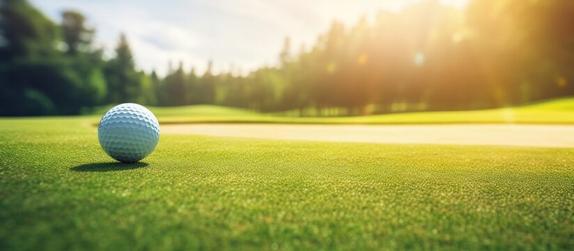Golfer man holds club for sport training on field With copyspace for text