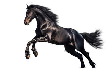 Obraz na płótnie Canvas Beautiful black arabian horse rearing on white background